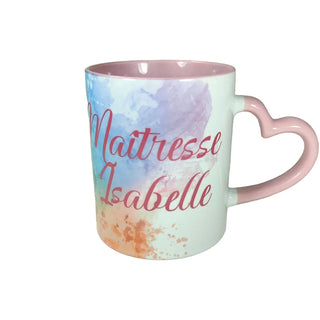 Mug blanc anse cœur | Rose | Cadeau Maîtresse